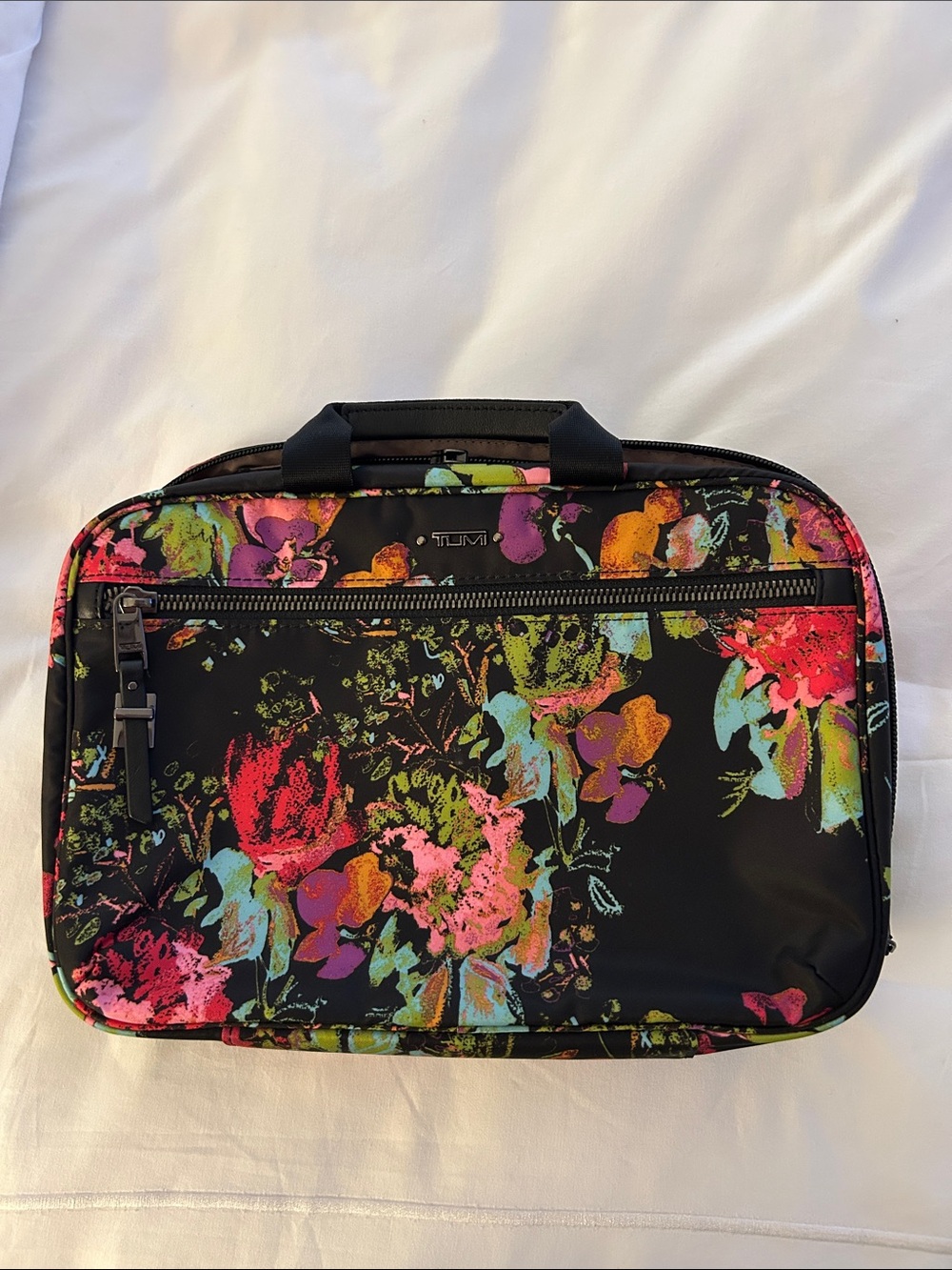 Tumi Black Toiletry Bag with Multicolor Floral Print NWOT